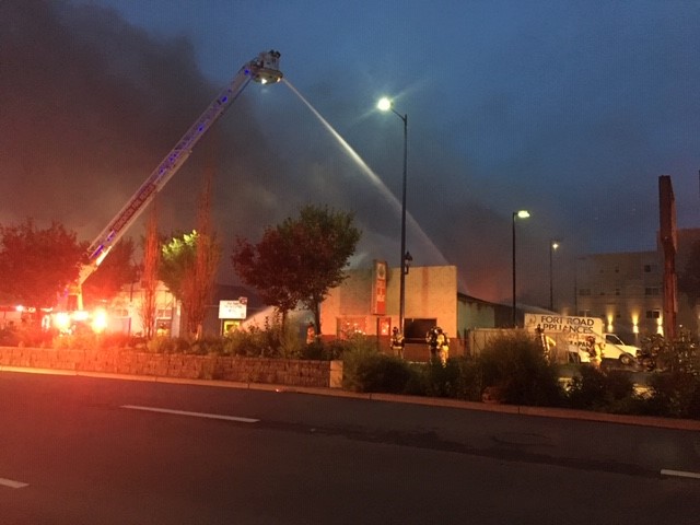 A vacant building at 12816 Fort Rd. in northeast Edmonton, Alta., was damaged by fire on Tuesday, Aug. 6, 2019. 

