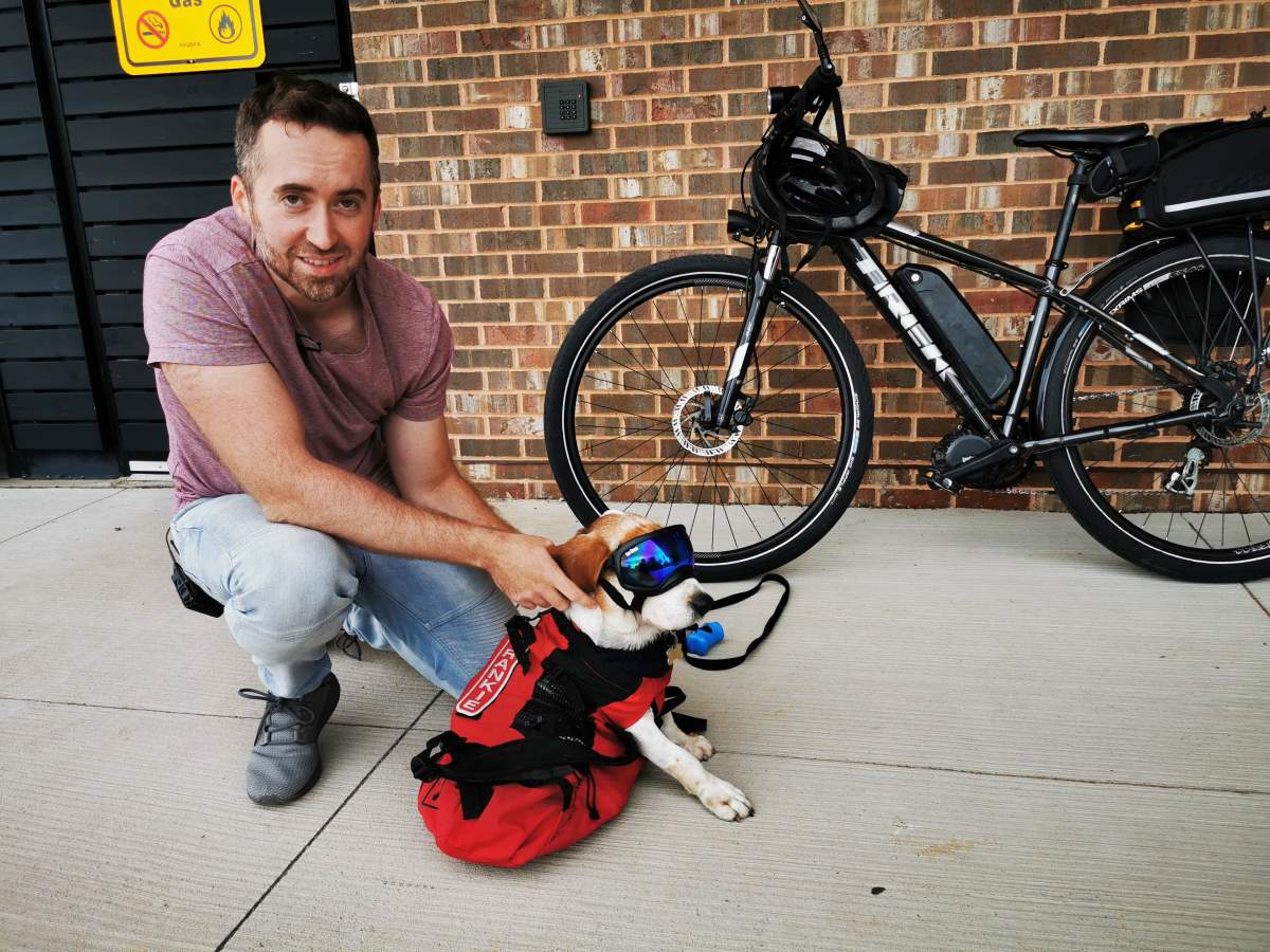 Garry Mullins adopted Frankie the beagle from the pound three-years ago and now has a new best friend and cycling partner.