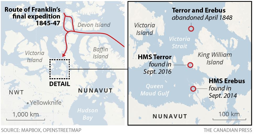 The route of Franklin’s final expedition from 1845-1847.