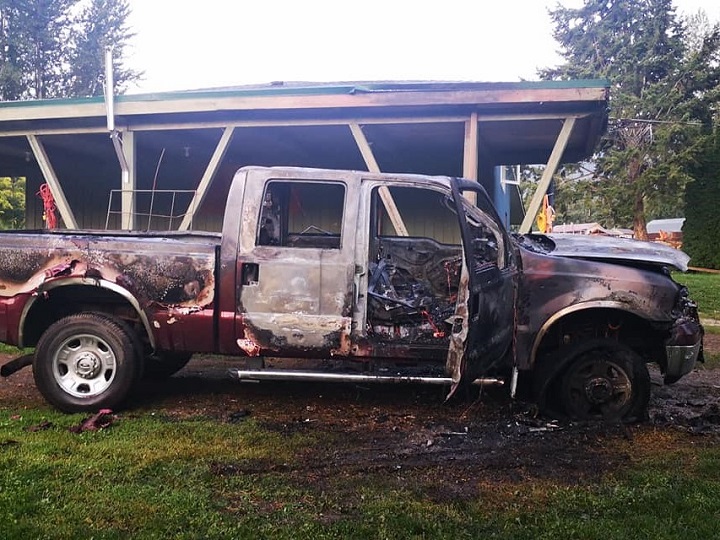 A truck was destroyed by an early morning fire on Wednesday that Salmon Arm police are calling an act of arson.