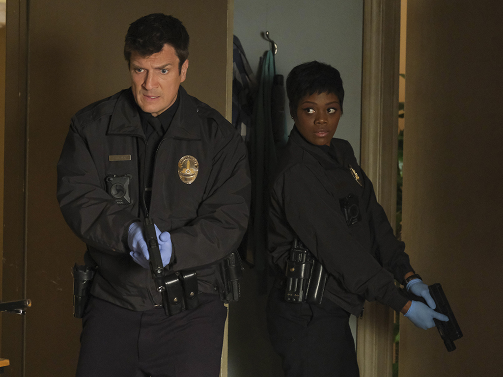 Nathan Fillion and Afton Williamson in ABC’s 2019 RV series, The Rookie.