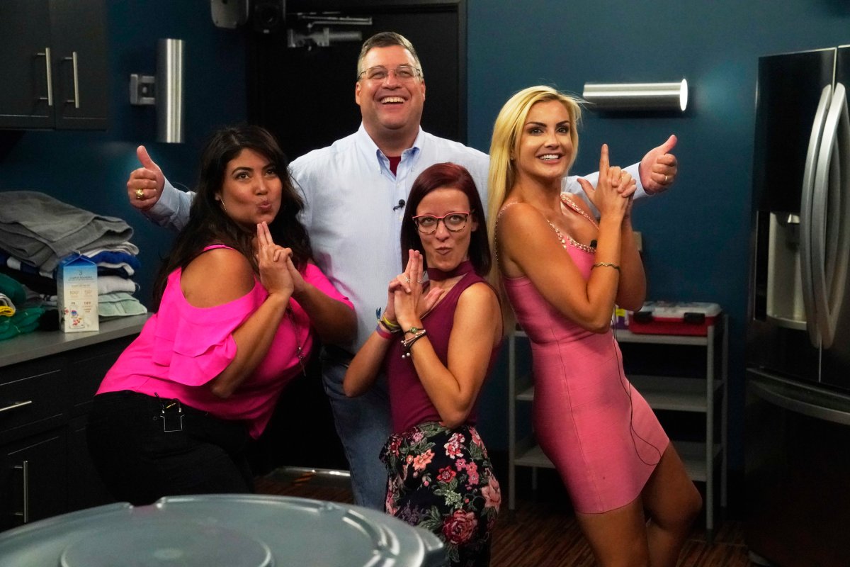 Cliff Hogg with Jessica Milagros, Nicole Anthony and Kathryn Dunn on 'Big Brother.'.