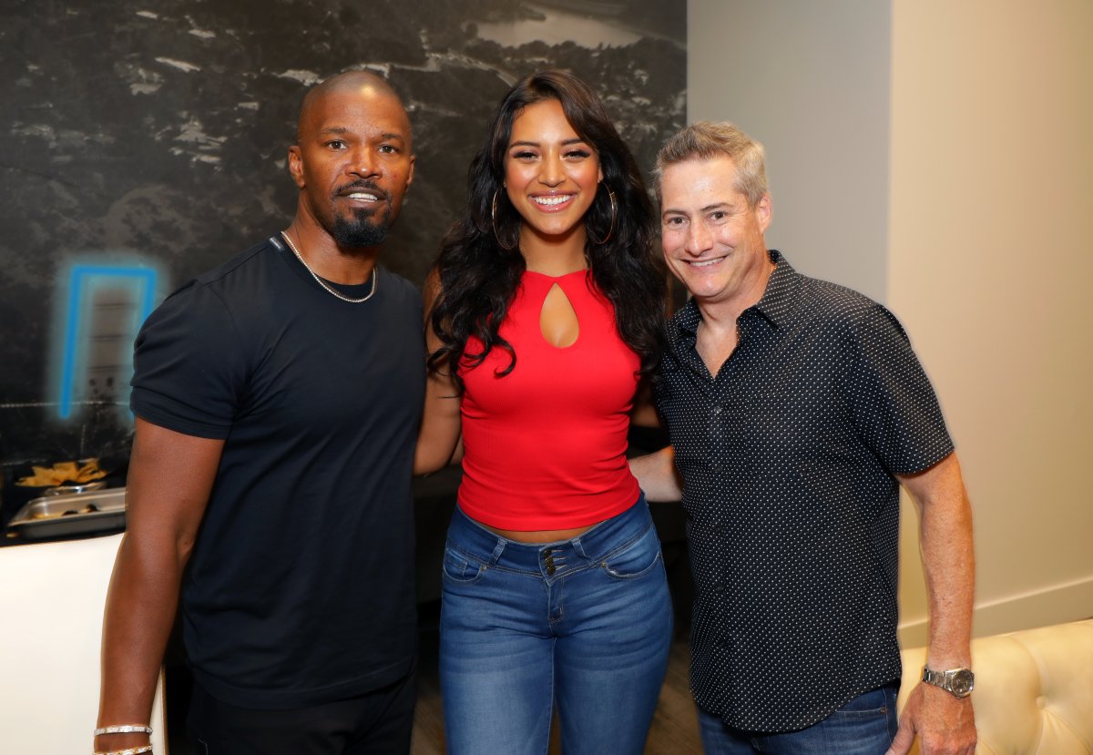 Jamie Foxx, Sela Vave and Adam Selkowitz attend Michael B. Jordan's MBJAM at Dave & Buster's Hollywood on July 27, 2019 in Hollywood, Calif.