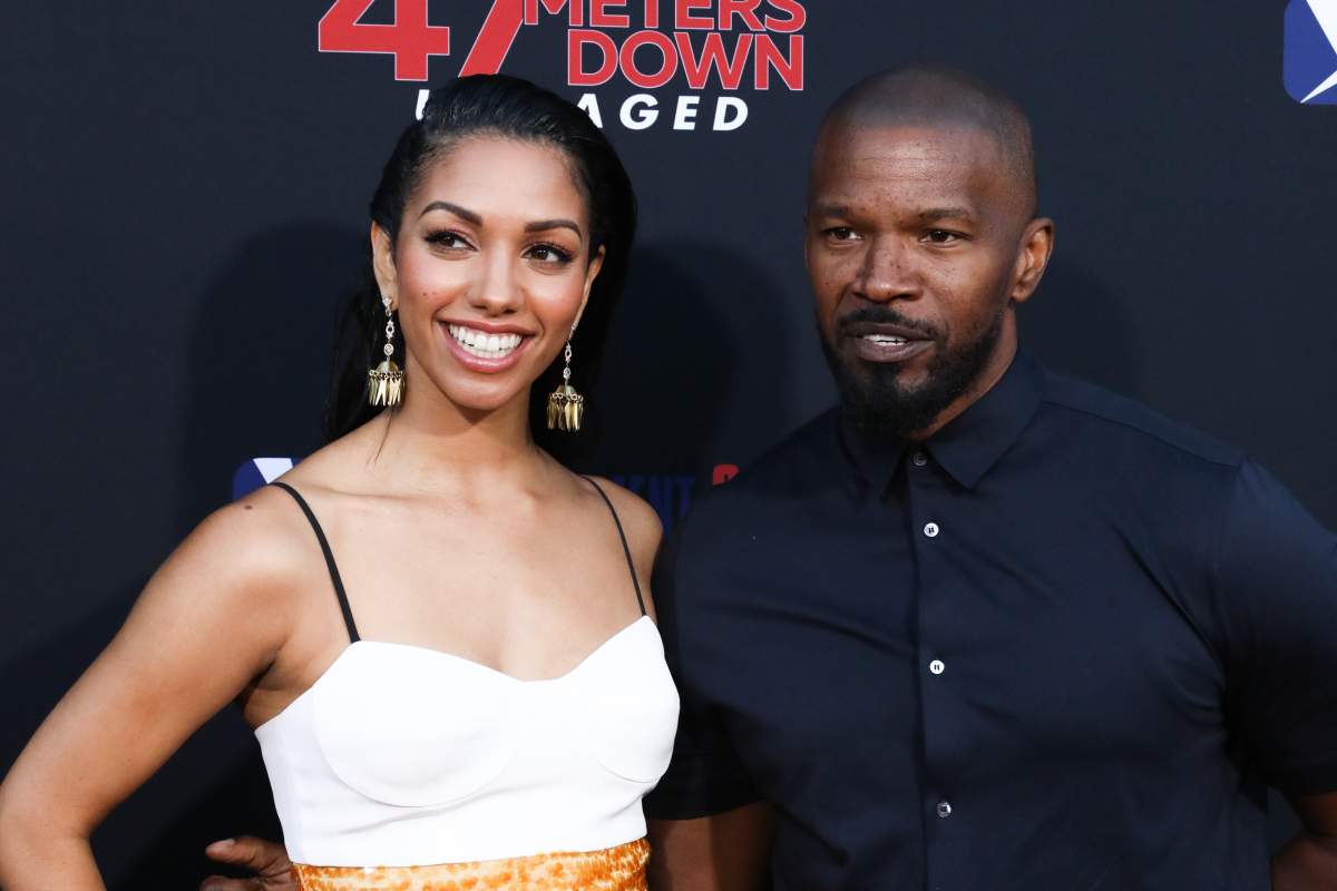 Actors Corinne Foxx (L) and Jamie Foxx (R) attend the LA premiere of "47 Meters Down Uncaged" the at Regency Village Theatre on August 13, 2019 in Westwood, California.