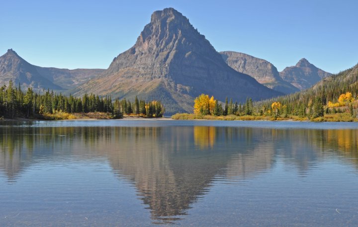 Pray lake and Sinopah Mountain in the Two Medicine region of Glacier National Park, Montana.