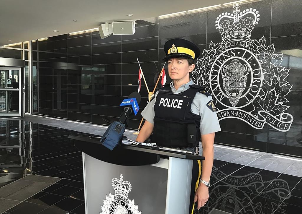 RCMP media relations officer, Cpl. Jennifer Clarke, is seen during a press conference at the RCMP Headquarters in Dartmouth, N.S., on Saturday, Aug. 10, 2019.