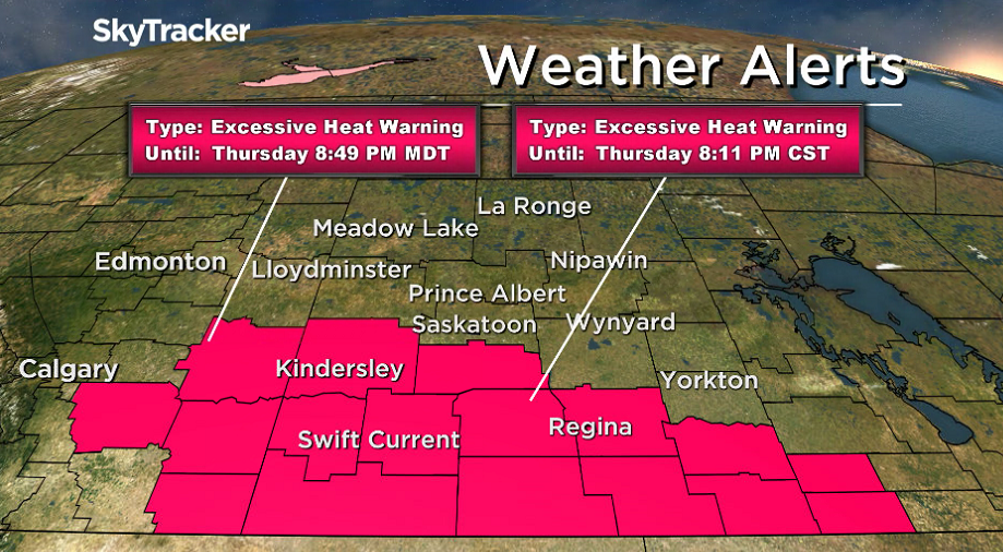 Environment Canada has issued a heat warning for southern Saskatchewan, with daytime highs expected to reach 32 C.