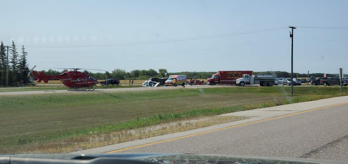 STARS Air Ambulance responding to the scene of a collision on Highway 59 on August 18th, 2019.