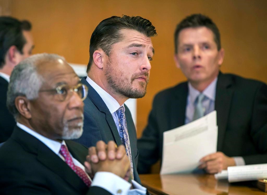 Iowa farmer and former TV reality show celebrity Chris Soules listens during a hearing in Buchanan County District Court in Independence, Iowa.