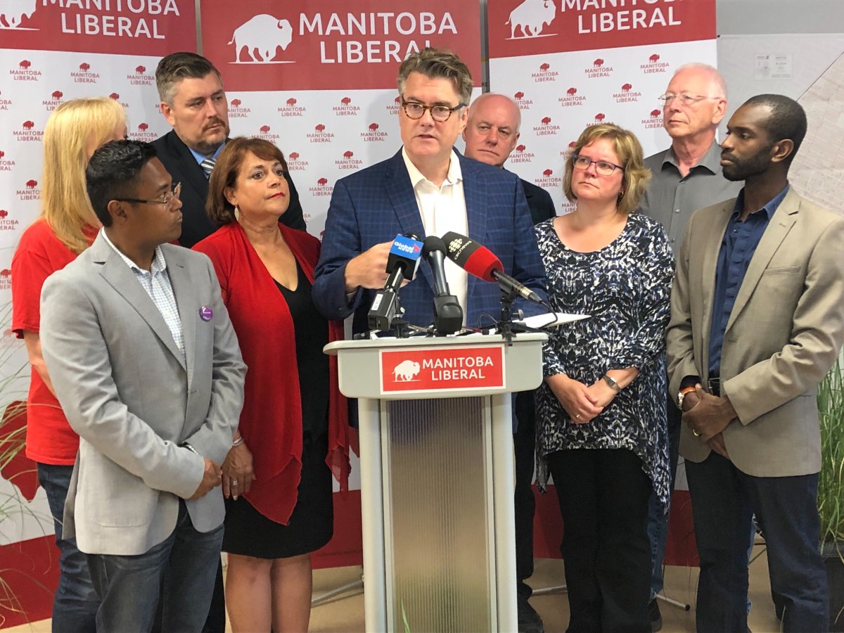 Manitoba Liberal Leader Dougald Lamont making an announcement on Sunday morning.