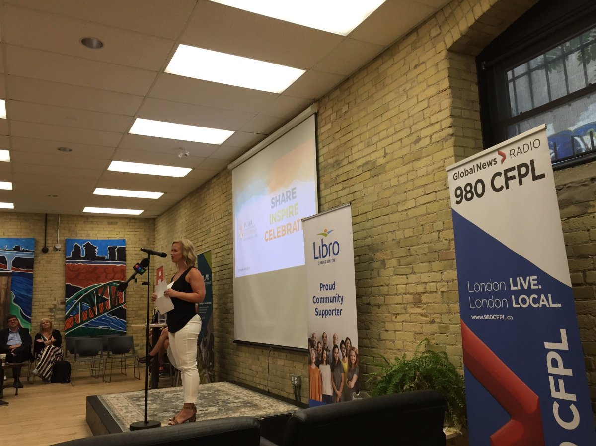 Kim Woodbridge from Global News' sister station 103.1 Fresh Radio at the unveiling of the finalists for the 2019 Pillar Community Innovation Awards.