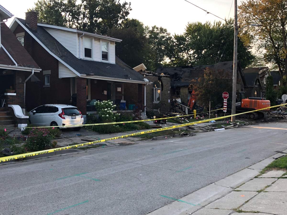 Severely damaged homes on Woodman Ave. in London, Ont.