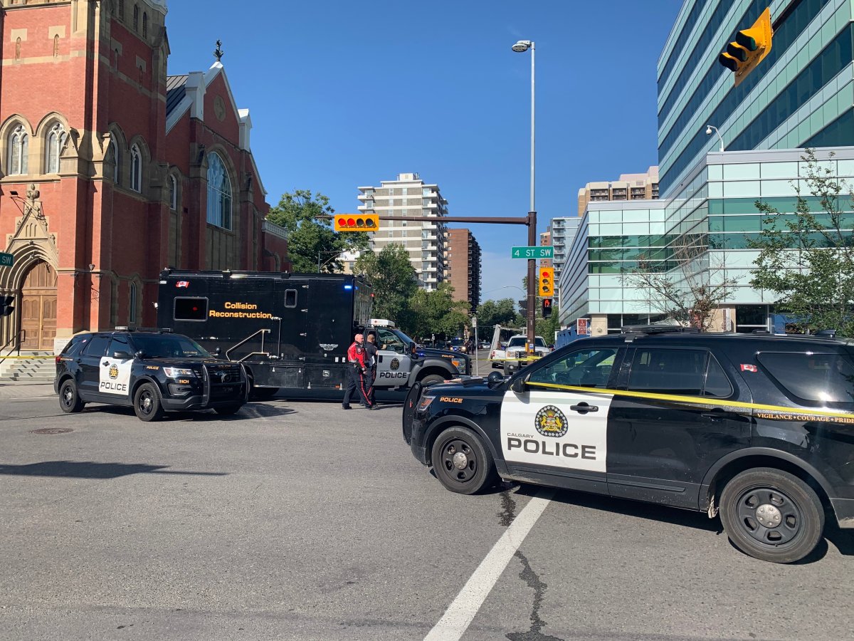 An elderly man was taken to hospital on Tuesday morning after being struck by a large commercial truck in downtown Calgary. 