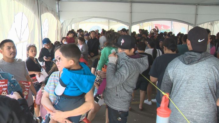 Long lines are seen at Edmonton’s Jollibee restaurant on Aug. 28, 2019.