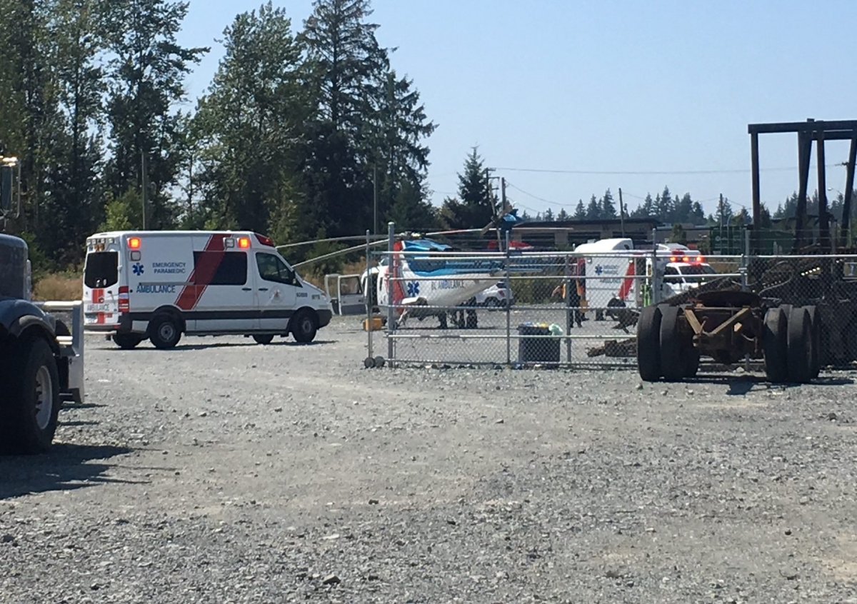 An air ambulance joins ground paramedic crews at the scene of one of two serious crashes in Langley on Aug. 5, 2019.