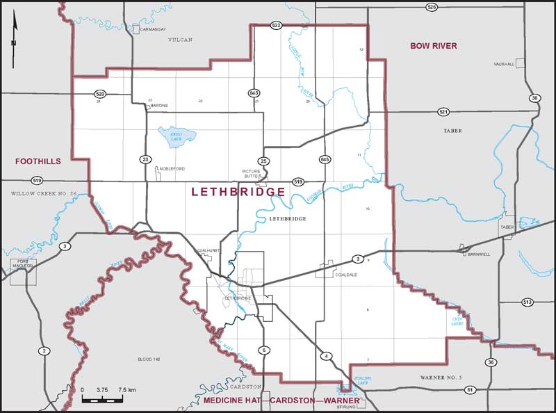 A map of the Lethbridge riding.