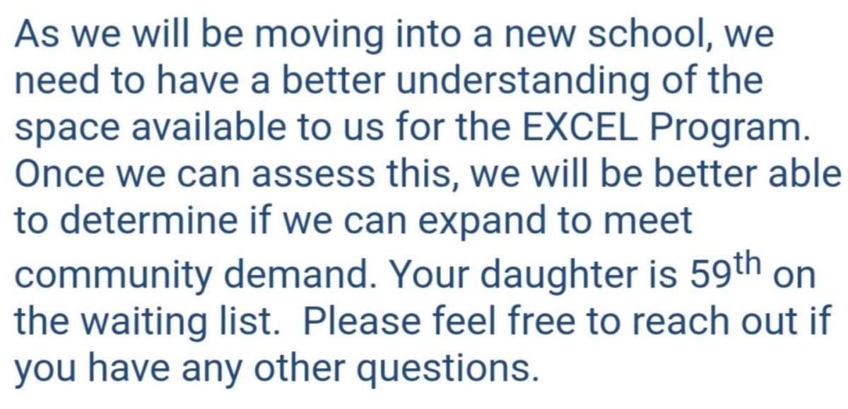 A note some parents are receiving regarding a backlog for before and after school spaces at LeMarchant-St. Thomas Elementary School in Halifax.