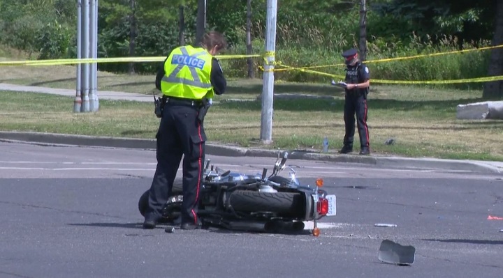 Toronto police say a motorcyclist is critically injured following a crash in the city's north end. 