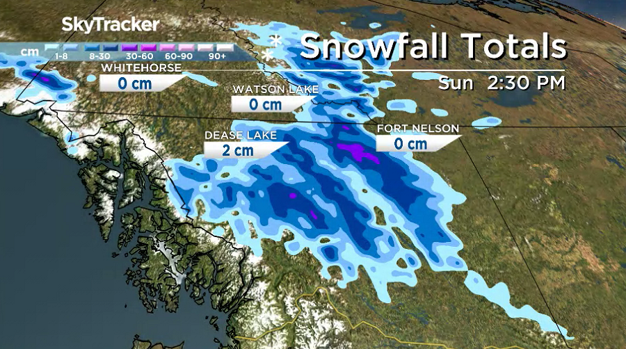 A look at expected snowfall totals in northern B.C. by Sunday, Aug. 18, 2019.
