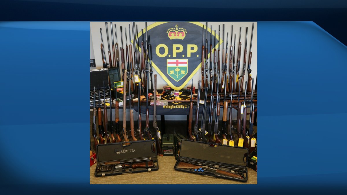 Wellington County OPP say 57 stolen guns have been found after carrying out three search warrants. 