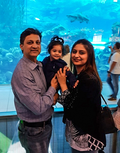 Tauseef Qureshi (left), Ayat Ahmed (centre) and Ameera Hanif (right) at an aquarium in Dubai.