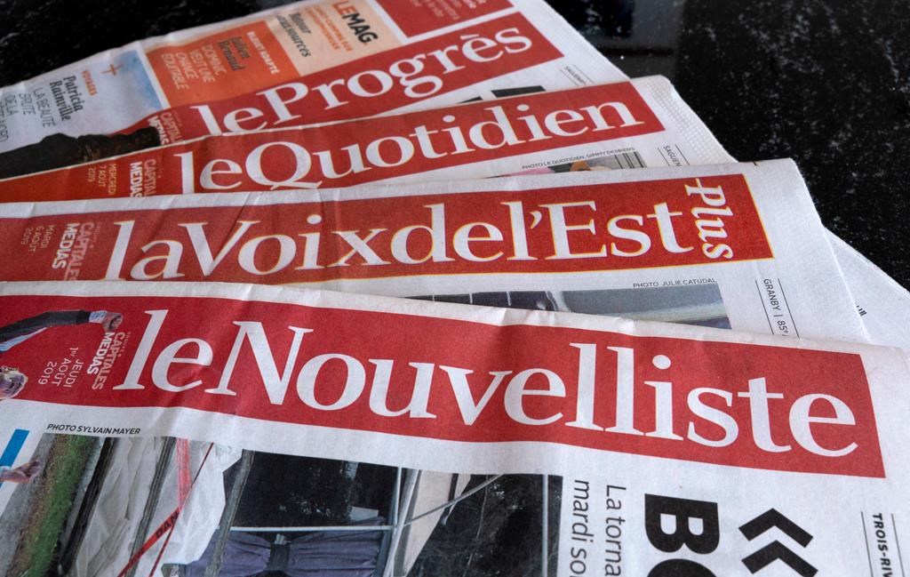 A selection of newspapers owned by Groupe Capitales Médias (GCM) are pictured in Montreal on Monday, August 19, 2019.