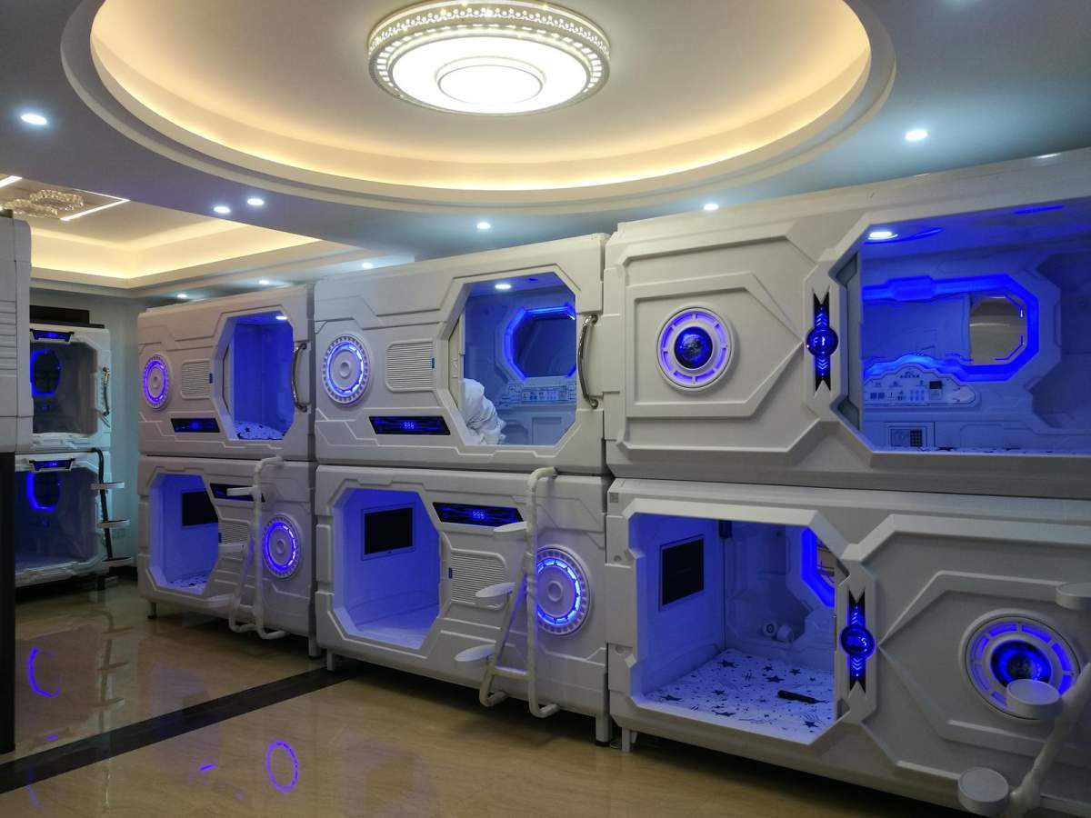 A Hong Kong entrepreneur is selling these bed “capsules,” which can be stacked on top of each other so that several people can share a single room and maintain a degree of privacy.