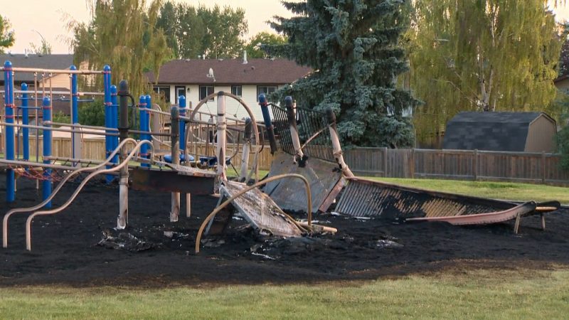 A portion of an Airdrie playground was destroyed by a fire on Thursday, Aug. 15, 2019.