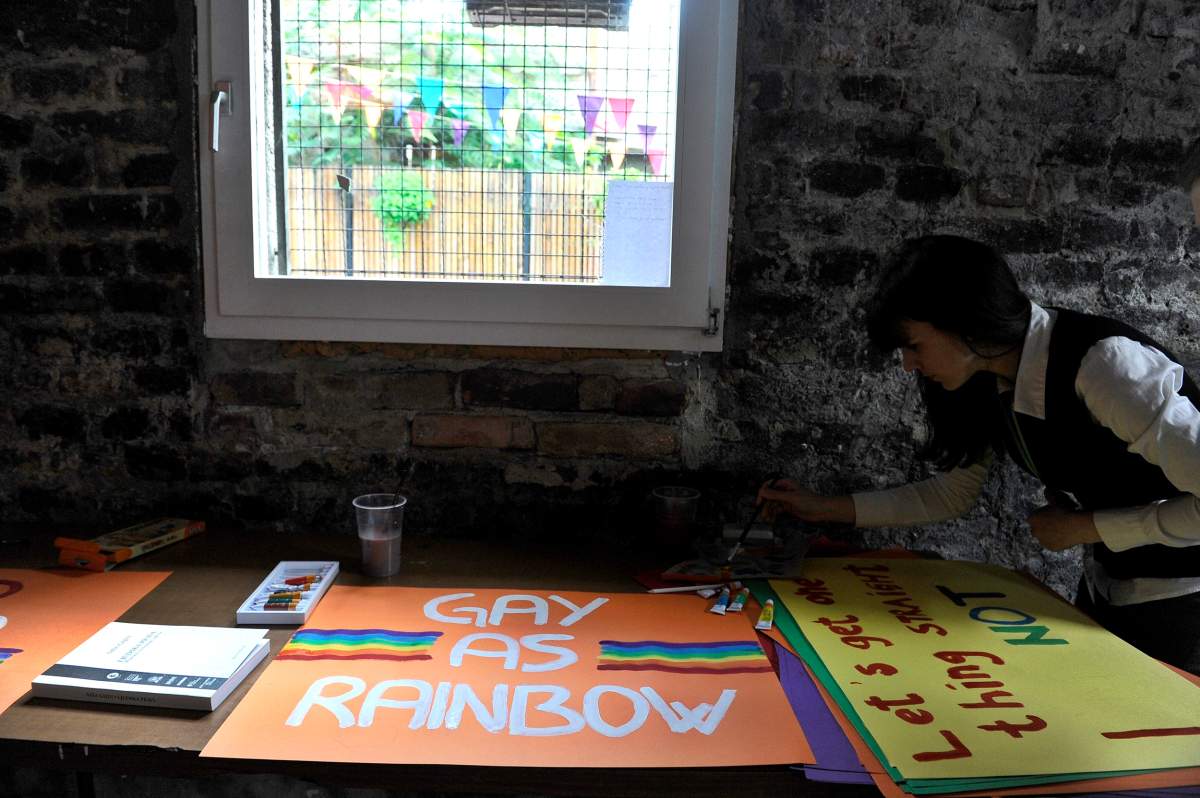 Preparing for Pride event.