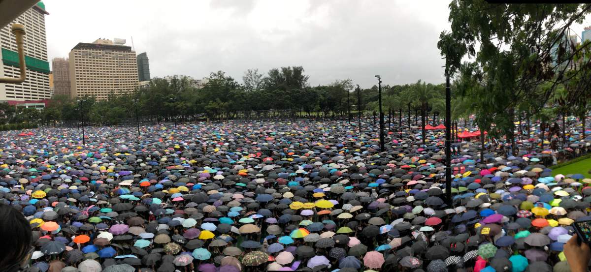 A sea of umbrellas filled Hong Kong’s Victoria Park, as pro-democracy protesters gathered for the 11th consecutive weekend on Aug. 18, 2019.