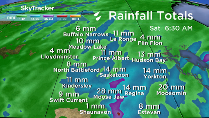 Potential rainfall totals across Saskatchewan.