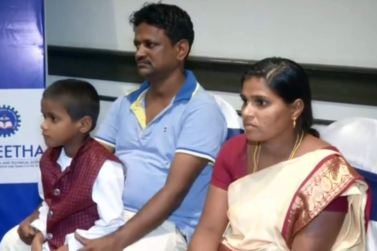 Ravindranath, 7, and his parents are shown at Saveetha Dental College and Hospital in Chennai, India, after 526 teeth were removed from his mouth, on July 31, 2019.