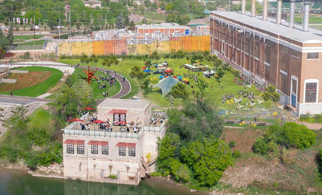 Rendering from the City of Edmonton’s River Crossing Project plan for the Rossdale area, which includes re-purposing the EPCOR power plant pump house.