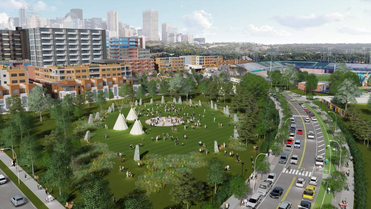 Rendering from the City of Edmonton’s River Crossing Project plan for the Rossdale area.