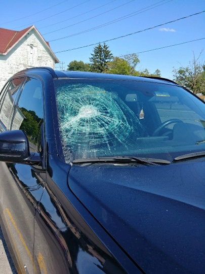 Northumberland OPP say someone used a crowbar to smash out the window of this BMW in Brighton.