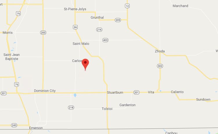 The man was picked up by police near Roseau Rapids, indicated on the map.