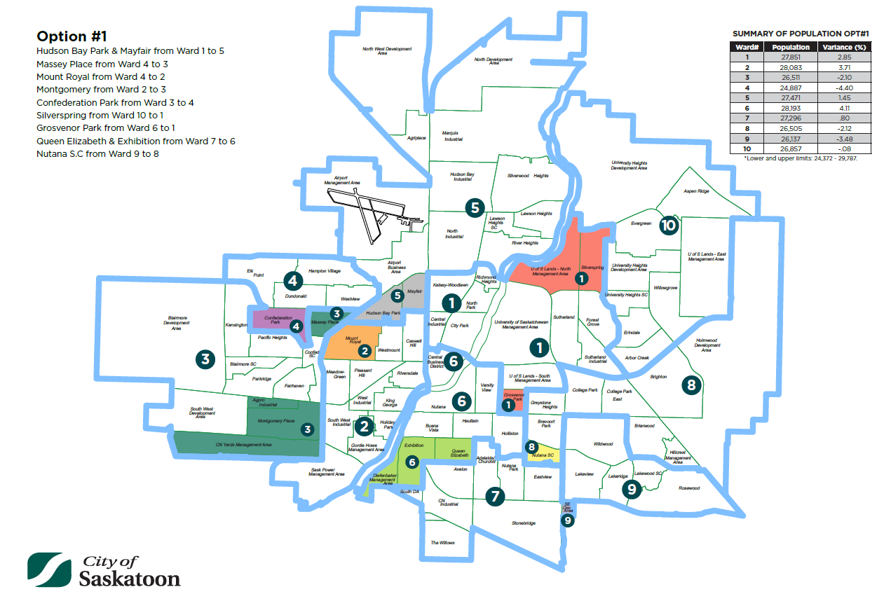 3 Options Proposed For Redefining Saskatoon S Ward Boundaries   Saskatoon Ward Boundaries Option 1 