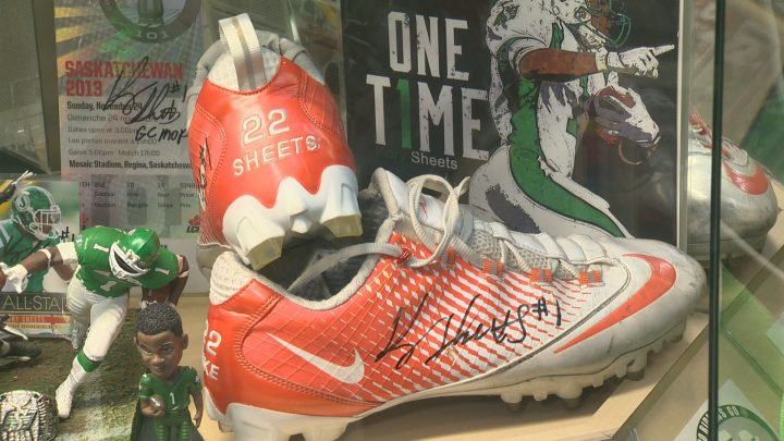 Kory Sheets donated his cleats or “Sheets’ Cleets” directly to The Rider Room.