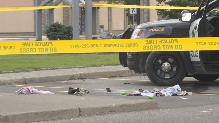 Calgary police officers attend a scene on Shawville Boulevard S.W. on Aug. 25, 2019.