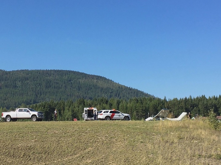 Emergency crews attend a small plane crash at Shuswap Regional Airport in Salmon Arm on Tuesday morning. Sources say the plane crashed after landing just short of the runway.
