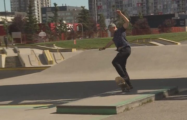 Jeff Hanson, with the Calgary Association of Skateboarding Enthusiasts, skates at Shaw Millennium Park on Monday, Aug. 5, 2019.