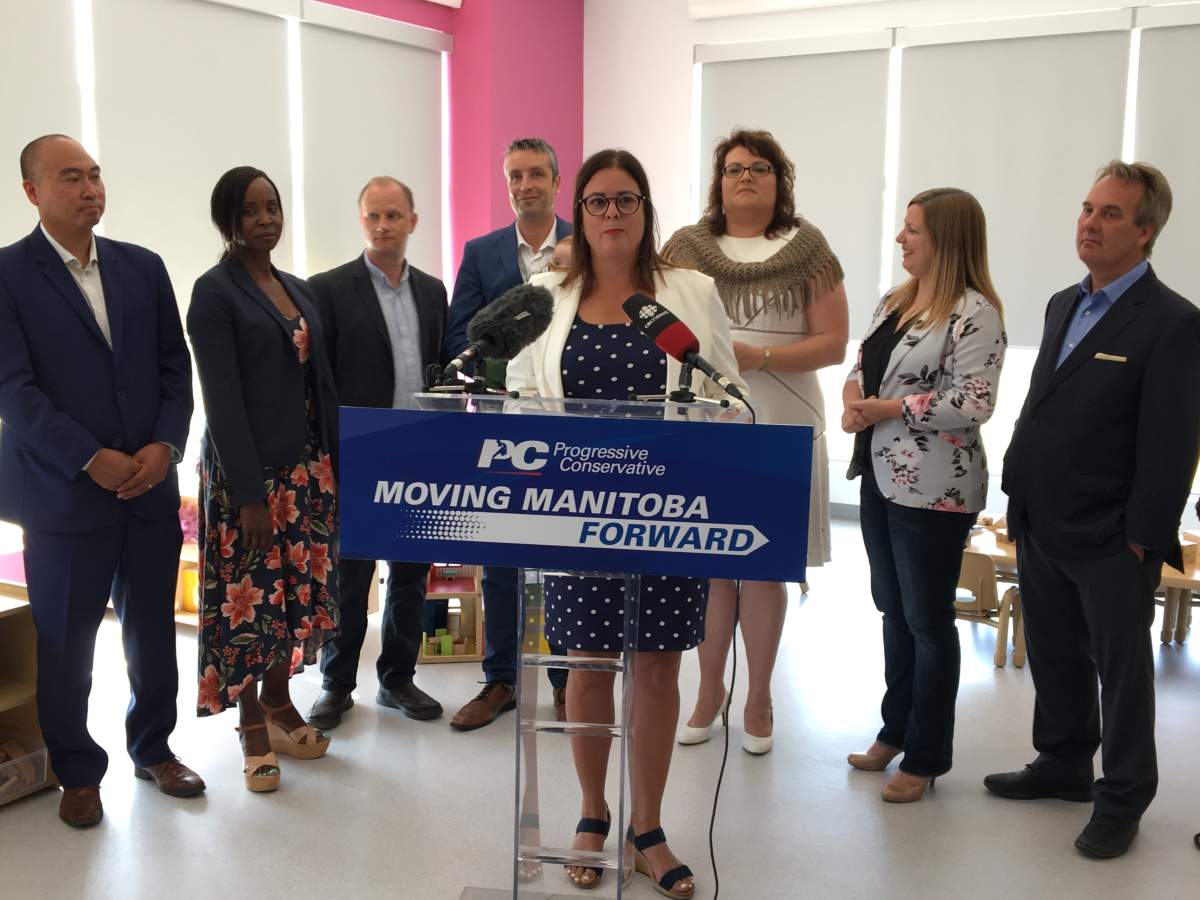 PC candidate Heather Stefanson makes child care announcements Sunday Aug. 18.