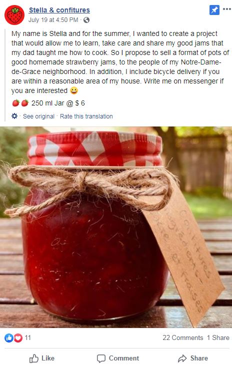 Stella & Confitures promotes its wares on Facebook.