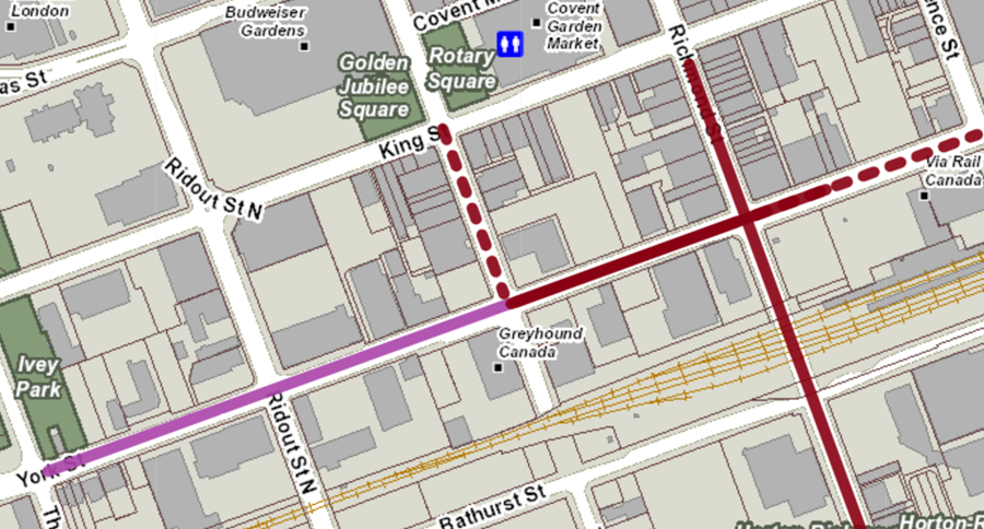 Talbot Street is closed between King and York streets until late October for the York Street Sewer Separation Project.