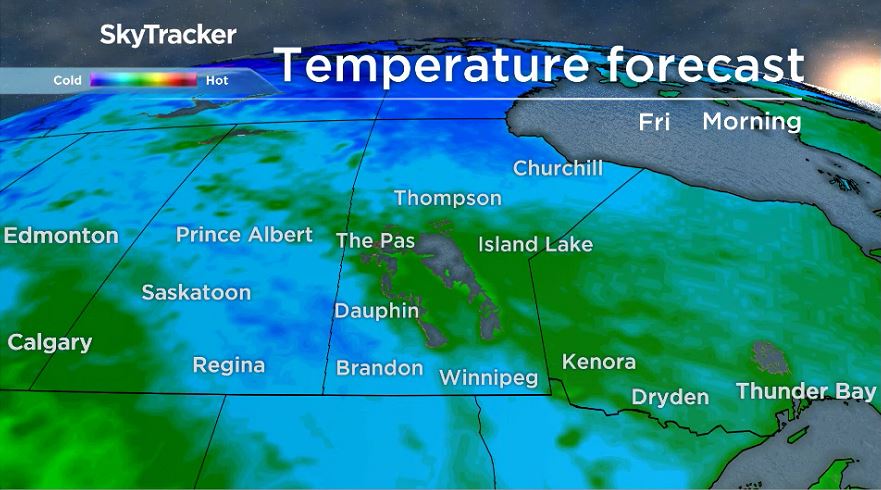 Cooler air in southwestern Manitoba on Friday morning.