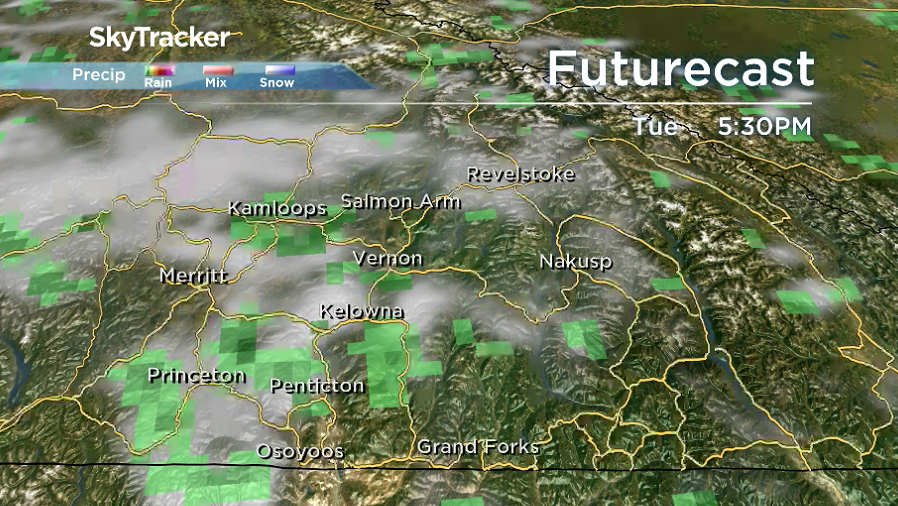 There is a slight chance of a late-day shower Tuesday afternoon in the Okanagan.