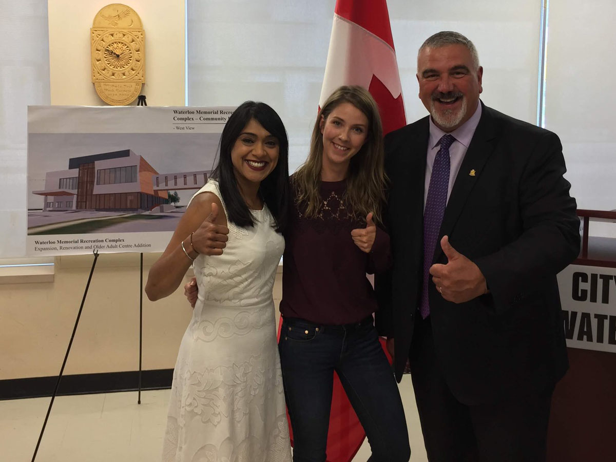 Waterloo MP Bardish Chagger (left) and Dave Jaworsky (right) were among those attending the funding announcement Wednesday.