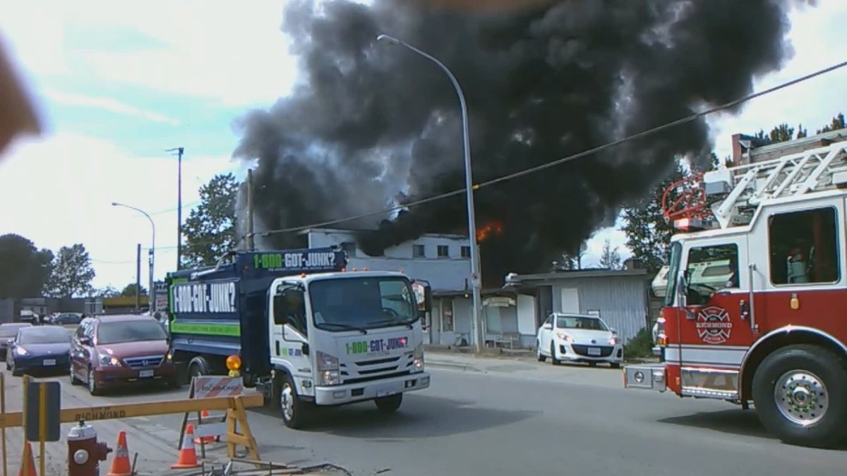 Video shows black smoke pouring from J & A Auto Recycling on Mitchell Island, Richmond on Aug. 9, 2019.
