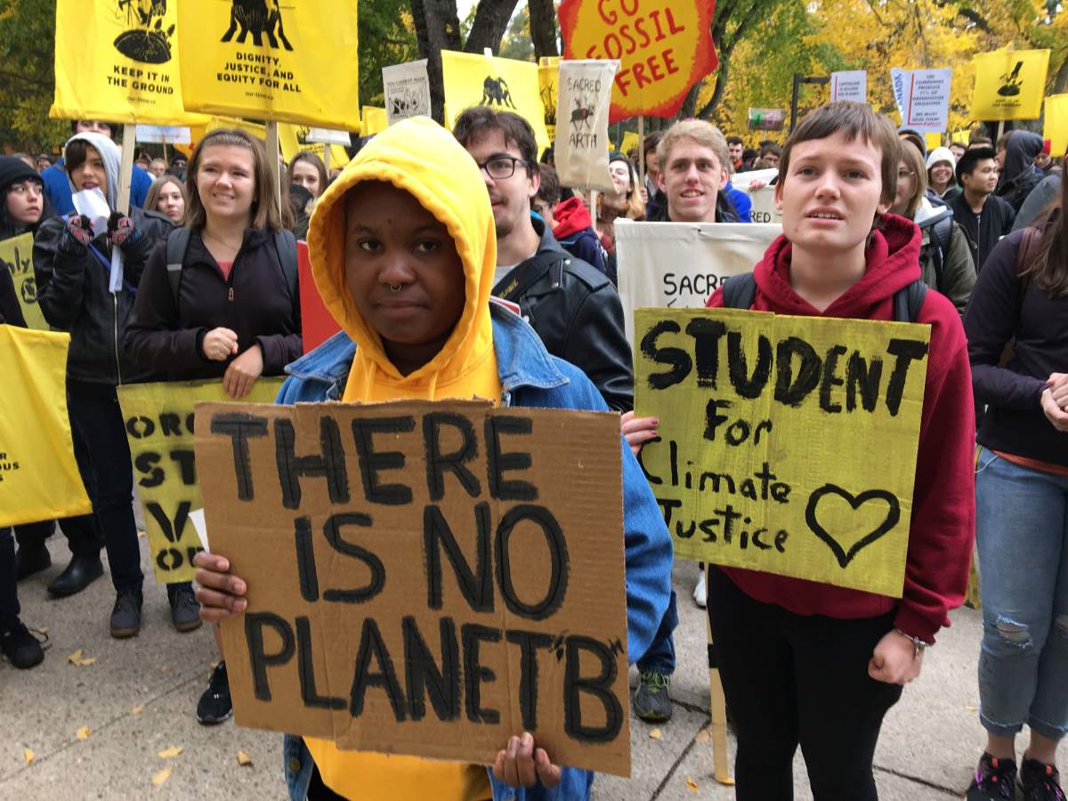 Students gather at the University of Alberta campus as part of the Week for Future climate change rallies. Sept. 27, 2019.