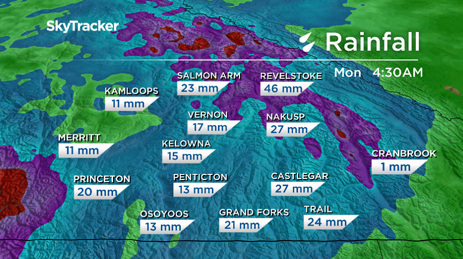 Ten to 20 millimetres of rain is possible in the Okanagan by early next week.